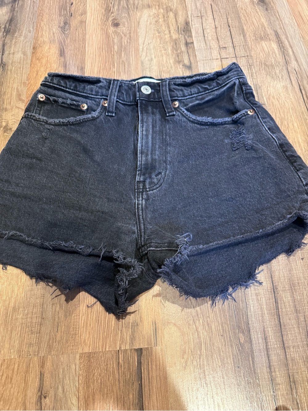 Abercrombie & Fitch Black Frayed High-Waist Denim Shorts